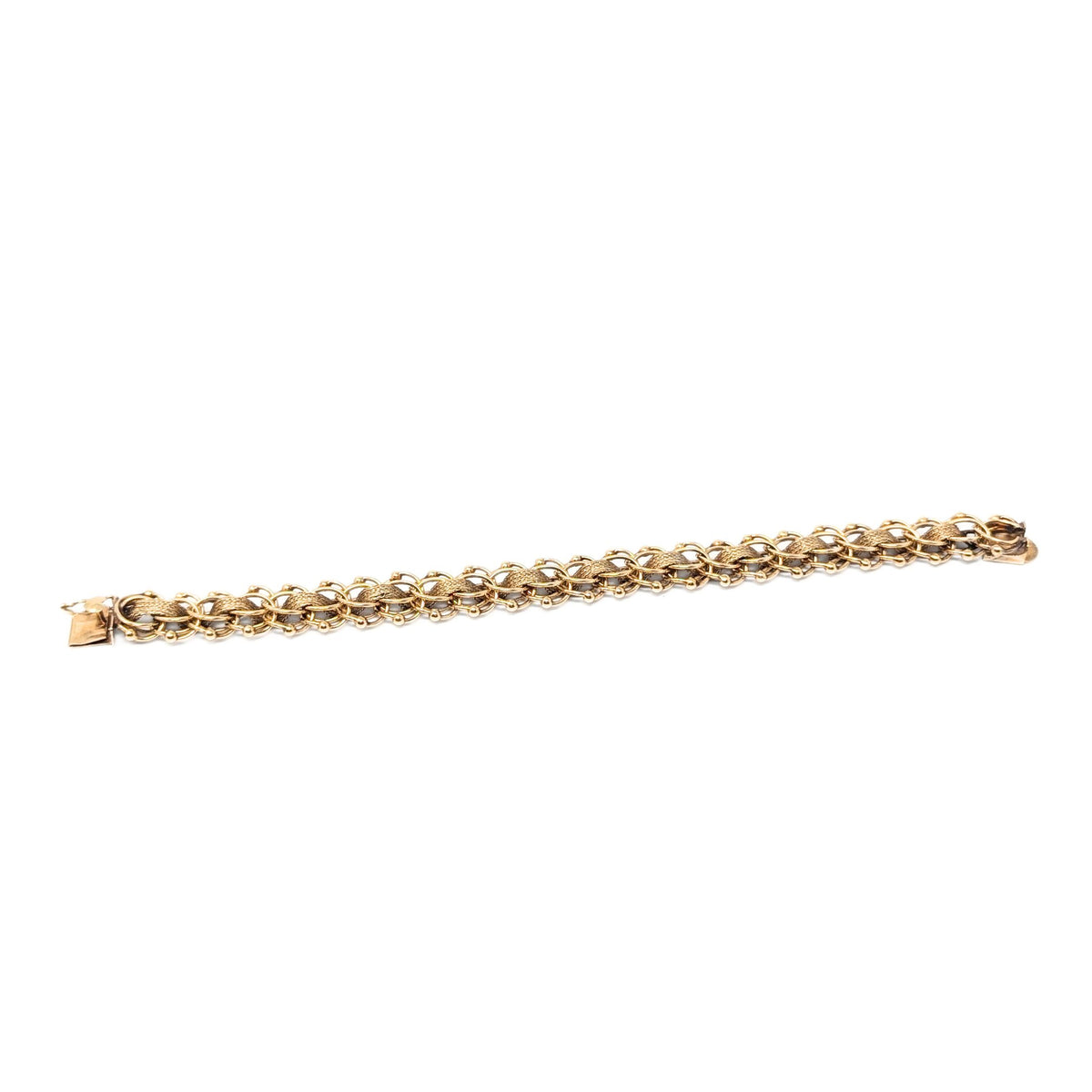 Vintage 14K Gold Double Link Weave Charm Bracelet