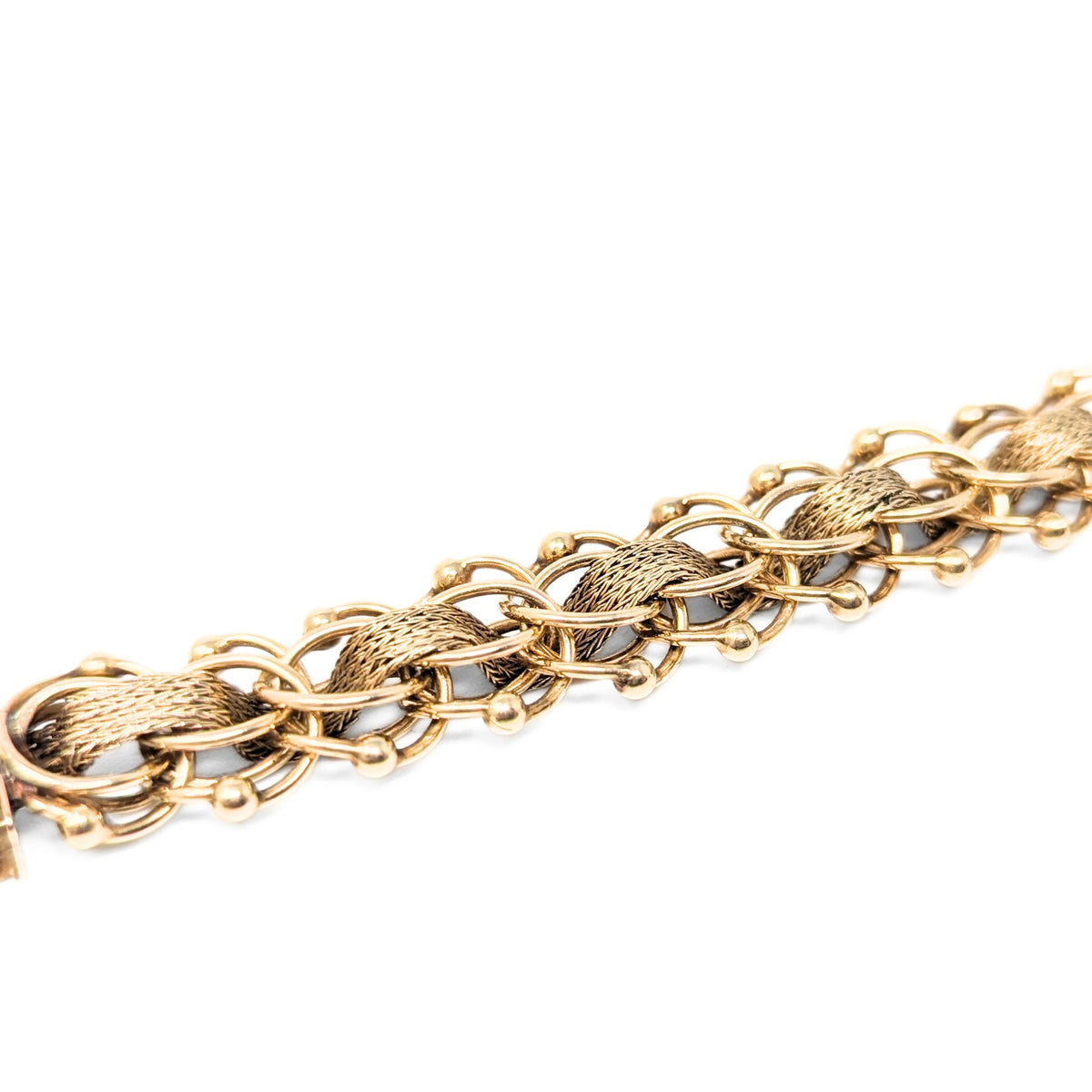 Vintage 14K Gold Double Link Weave Charm Bracelet