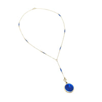 Victorian 14K Gold & Cobalt Enamel 17” Locket Necklace