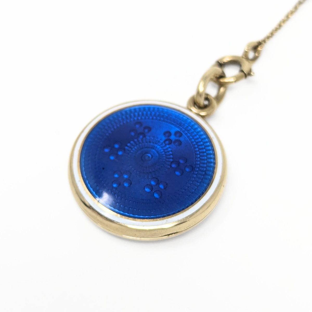 Victorian 14K Gold & Cobalt Enamel 17” Locket Necklace