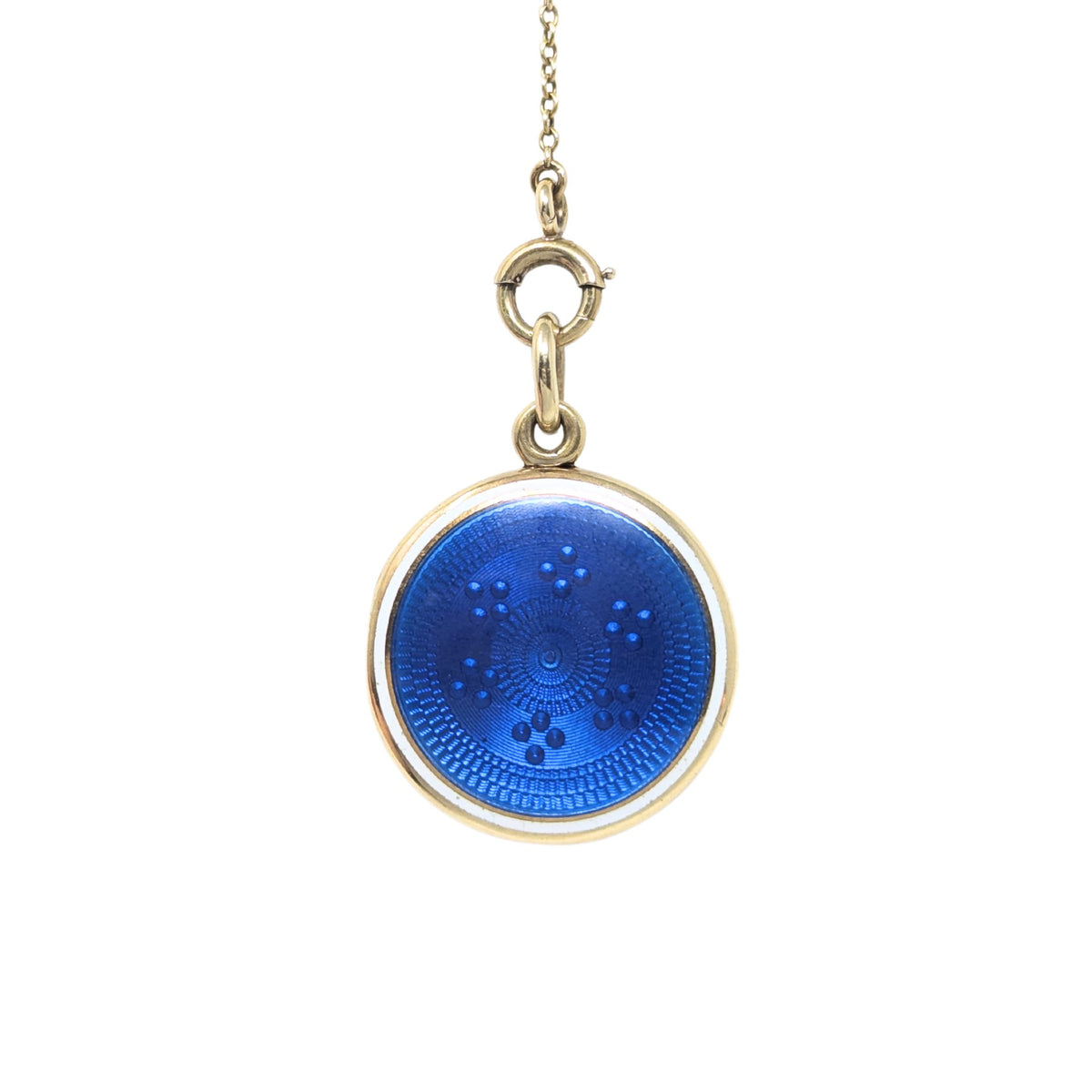 Victorian 14K Gold & Cobalt Enamel 17” Locket Necklace