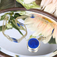 Victorian 14K Gold & Cobalt Enamel 17” Locket Necklace