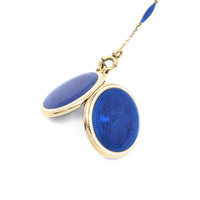 Victorian 14K Gold & Cobalt Enamel 17” Locket Necklace