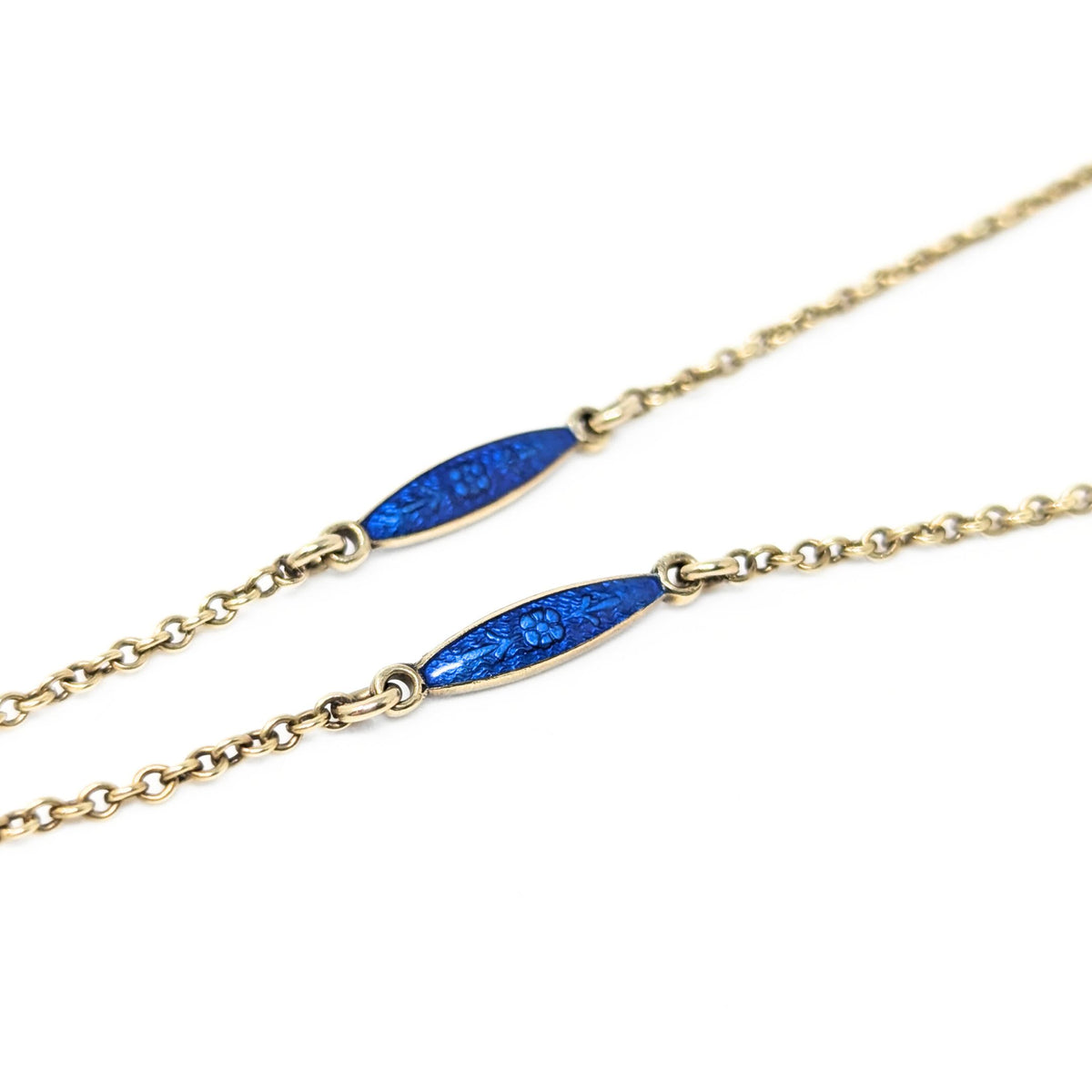 Victorian 14K Gold & Cobalt Enamel 17” Locket Necklace