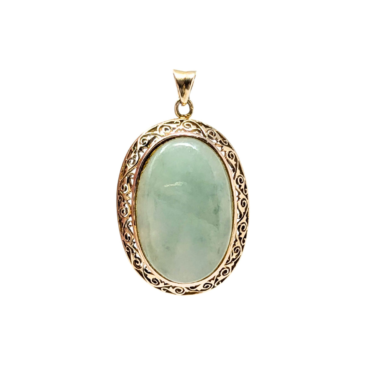 10K Gold & Jade Filigree Pendant