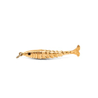 18K Gold Articulated Fish Charm W/ Ruby Eyes