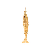 18K Gold Articulated Fish Charm W/ Ruby Eyes