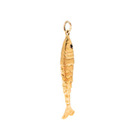 18K Gold Articulated Fish Charm W/ Ruby Eyes