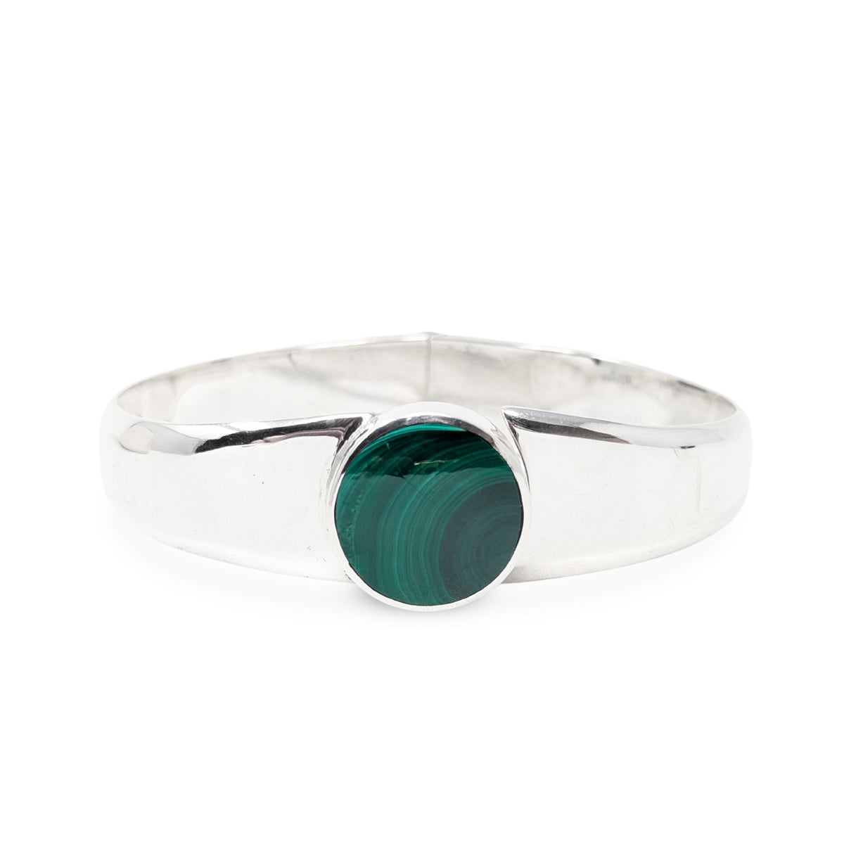 Taxco Sterling & Malachite 7” Hinged Modern Bangle Bracelet