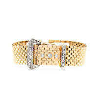 Vintage 14K Gold & Diamond Buckle Weave Hidden Watch Bracelet