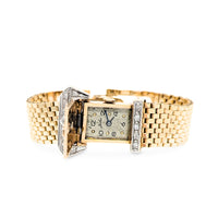 Vintage 14K Gold & Diamond Buckle Weave Hidden Watch Bracelet