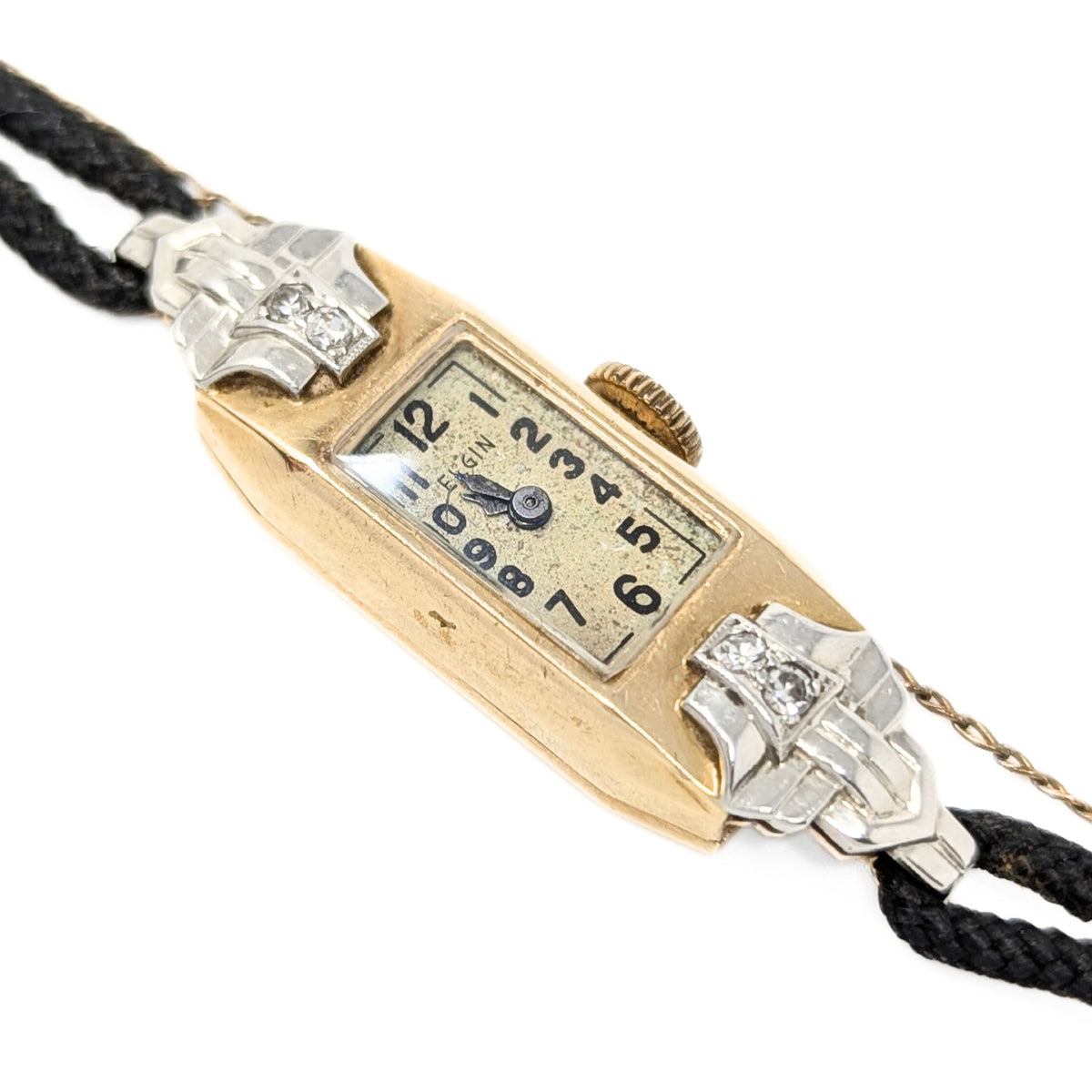 Elgin 1935 14K Gold & Diamond Art Deco Ladies Watch (Runs)