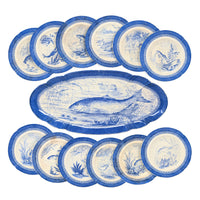 Antique Copeland Blue & White Fish Service (13 pcs)