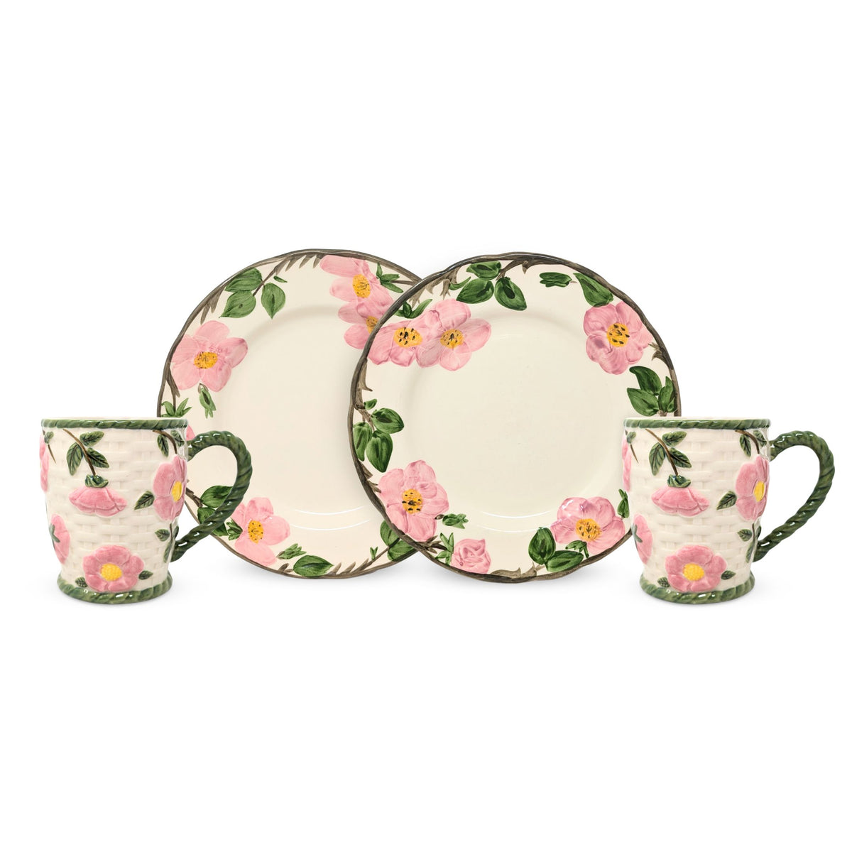 Franciscan "Desert Rose" (2) Dinner Plates & (2) Basketweave Mugs