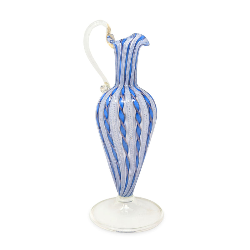 Murano Venetian Blue Zanfirico Latticino Glass Ewer/Pitcher