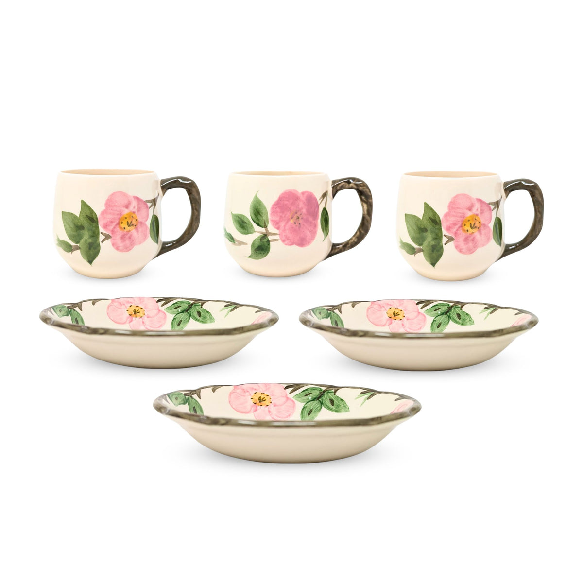 Franciscan "Desert Rose" (3) Small Mugs & (3) Dessert/Sauce Bowls