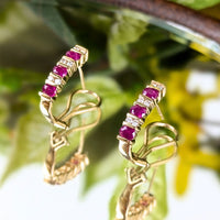 14K Gold, Ruby & Diamond Bar Drop Earrings