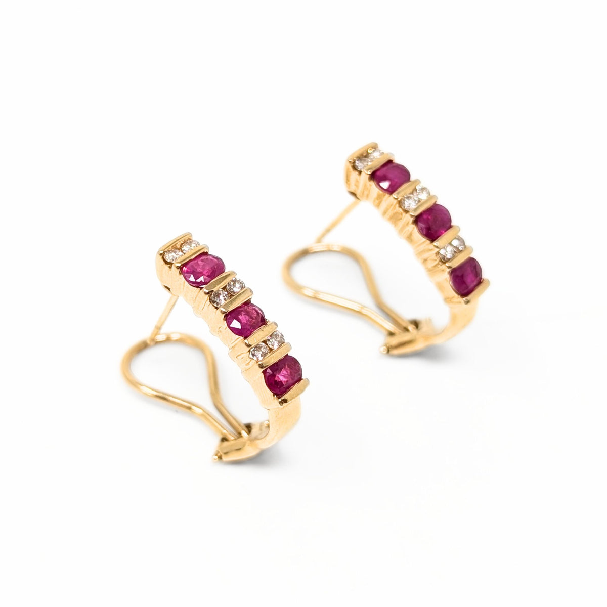 14K Gold, Ruby & Diamond Bar Drop Earrings