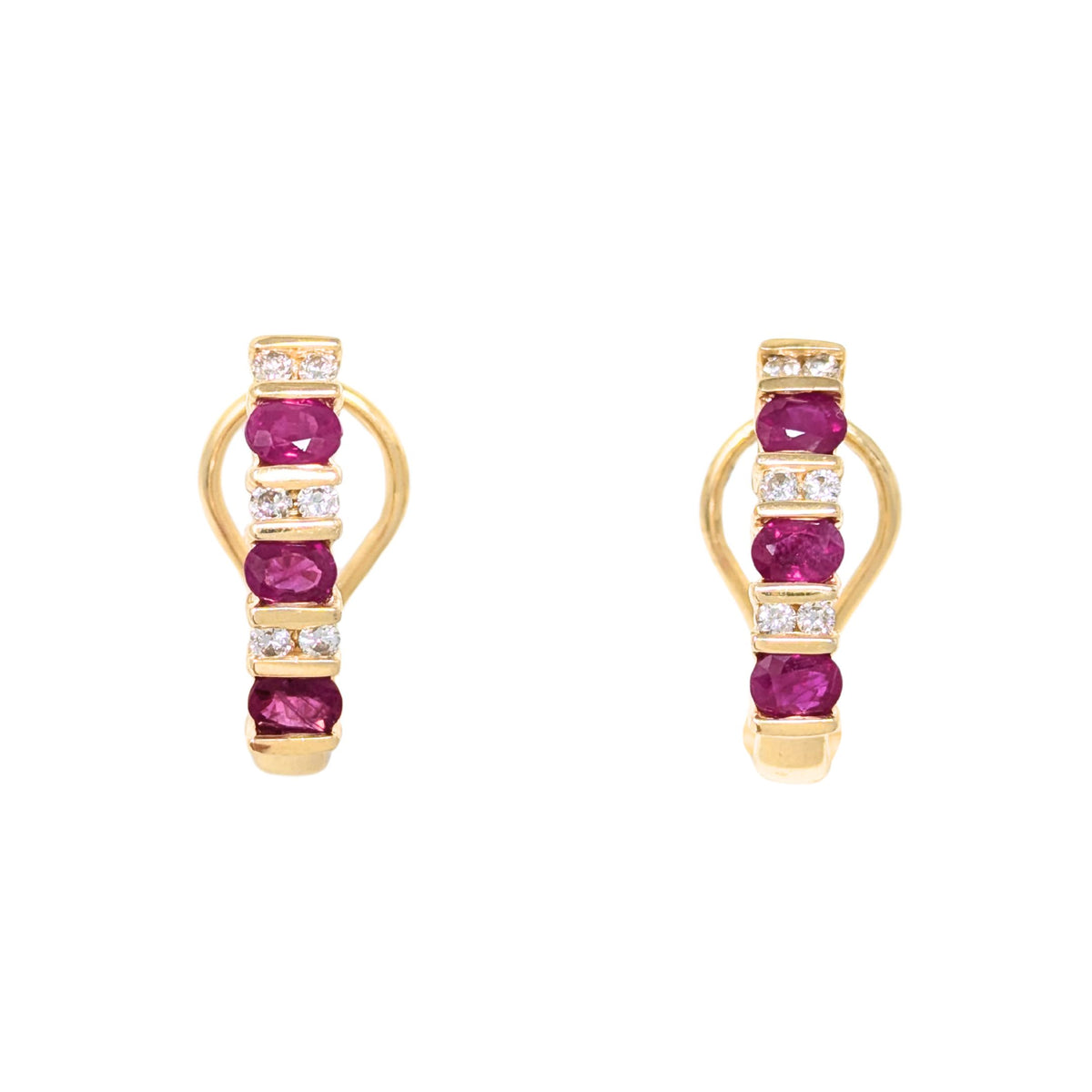 14K Gold, Ruby & Diamond Bar Drop Earrings