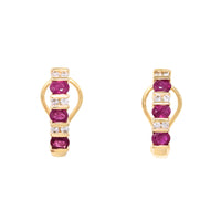 14K Gold, Ruby & Diamond Bar Drop Earrings