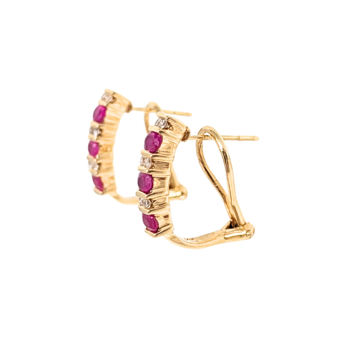 14K Gold, Ruby & Diamond Bar Drop Earrings