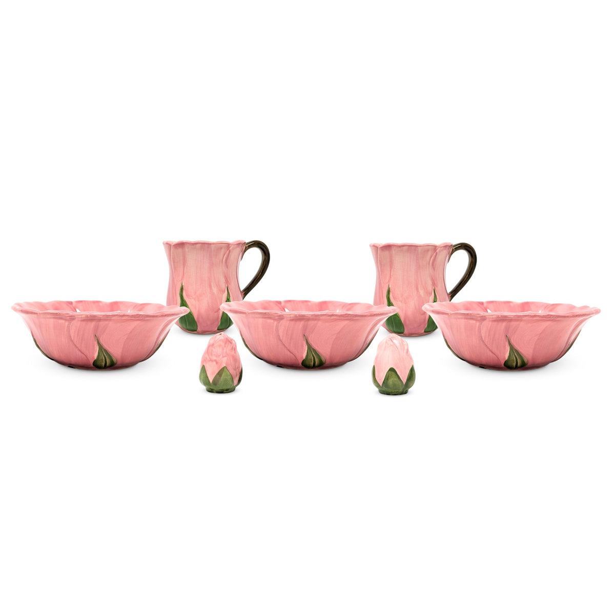 Franciscan "Desert Rose" 7pc Figural Mug, Bowl, & Salt/Pepper Set