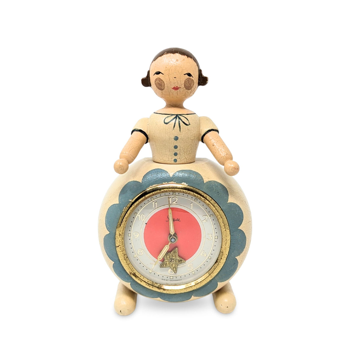 Vintage Sheffield Wooden Folk Art Wind-Up Clock