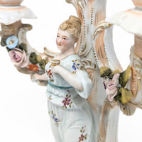 Dresden Style Porcelain Figural Three-Branch Candelabras (Pair)