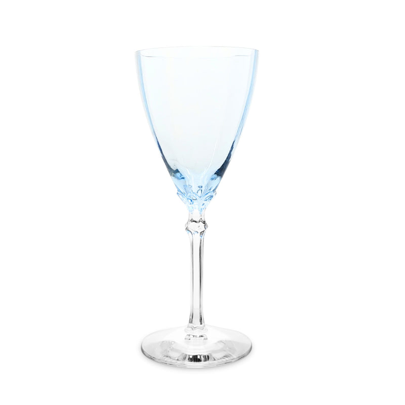 Fostoria Azure Blue 8 1/4" Optic Water Goblets W/ Clear Stem (6) 5098-5298