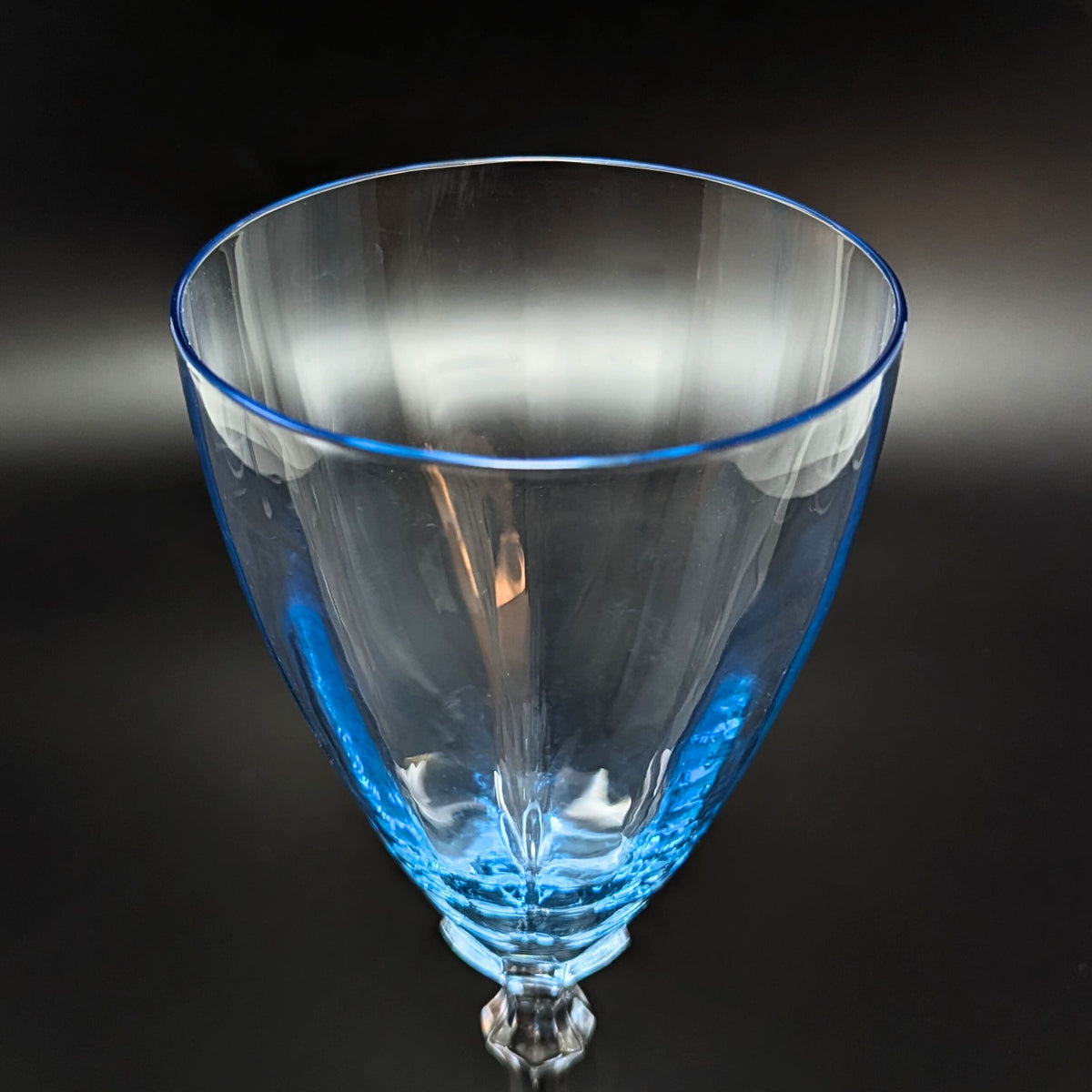 Fostoria Azure Blue 8 1/4" Optic Water Goblets W/ Clear Stem (6) 5098-5298