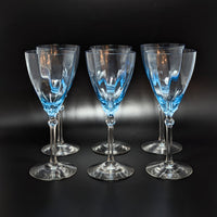 Fostoria Azure Blue 8 1/4" Optic Water Goblets W/ Clear Stem (6) 5098-5298