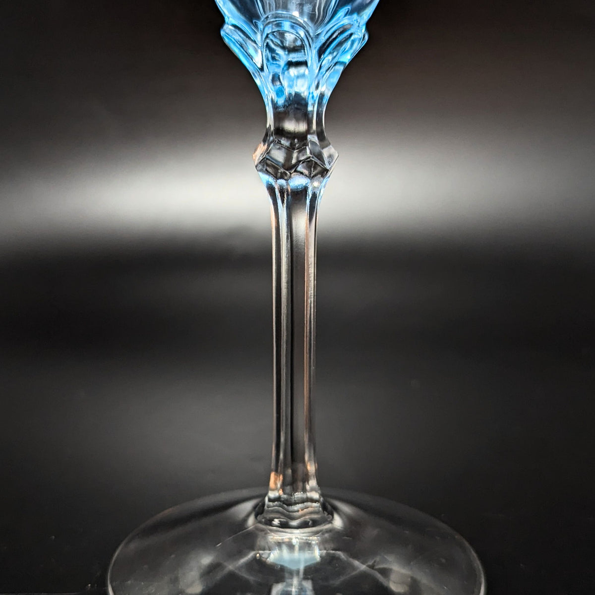 Fostoria Azure Blue 8 1/4" Optic Water Goblets W/ Clear Stem (6) 5098-5298