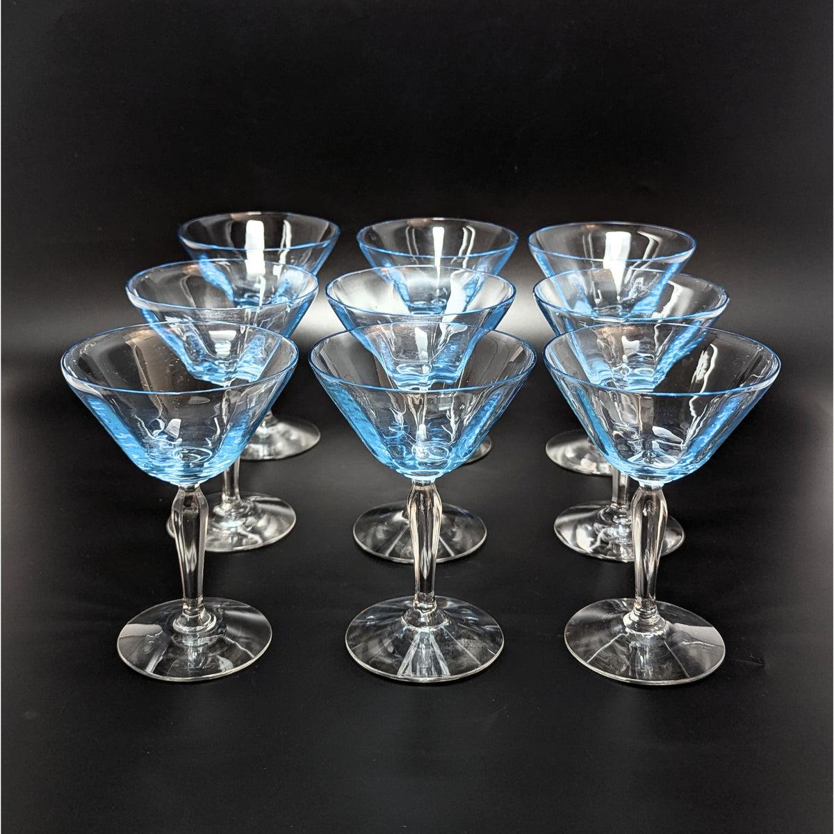 Fostoria Azure Blue 5 1/4" Optic Champagne/ Tall Sherbet Glasses (9) 5082-5282