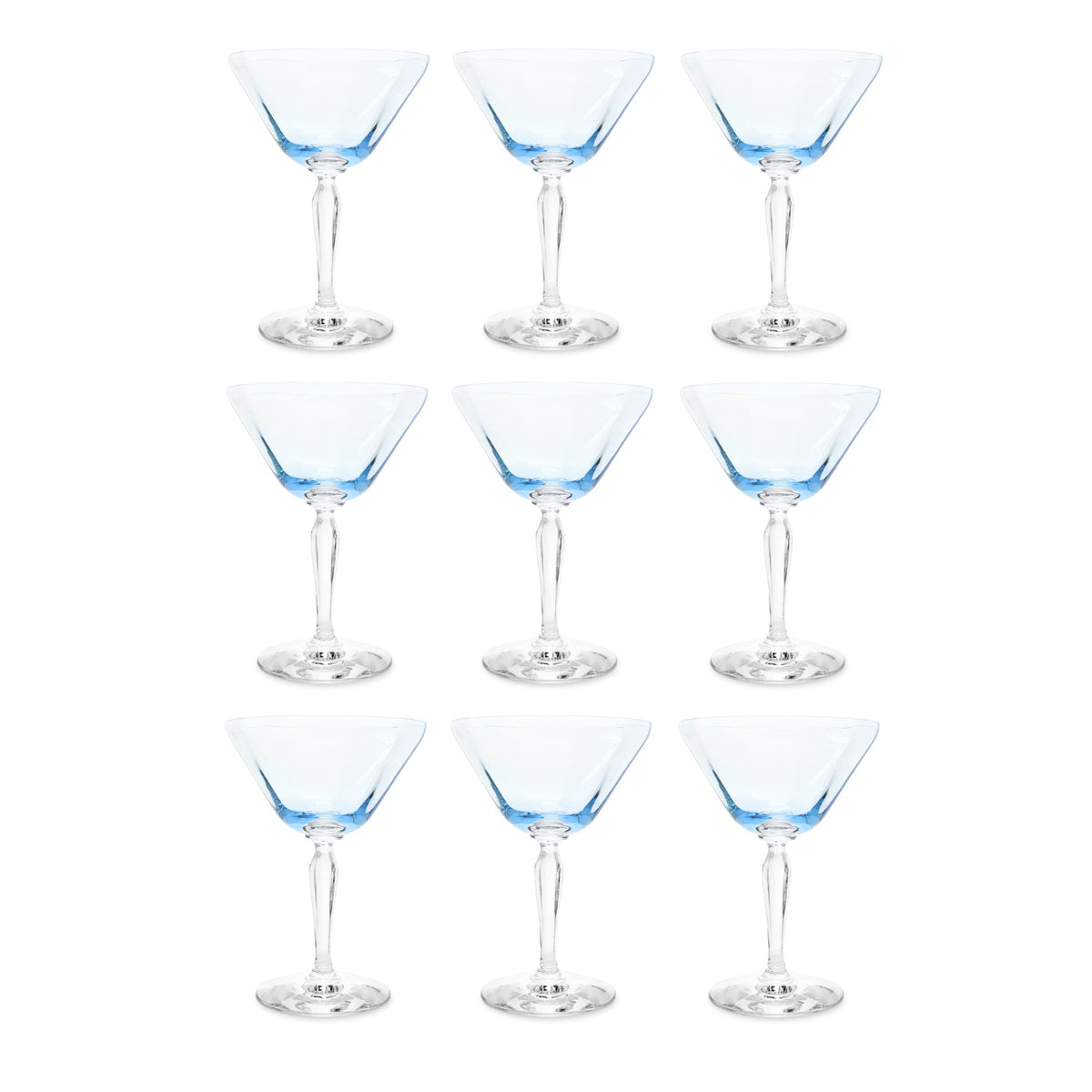 Fostoria Azure Blue 5 1/4" Optic Champagne/ Tall Sherbet Glasses (9) 5082-5282