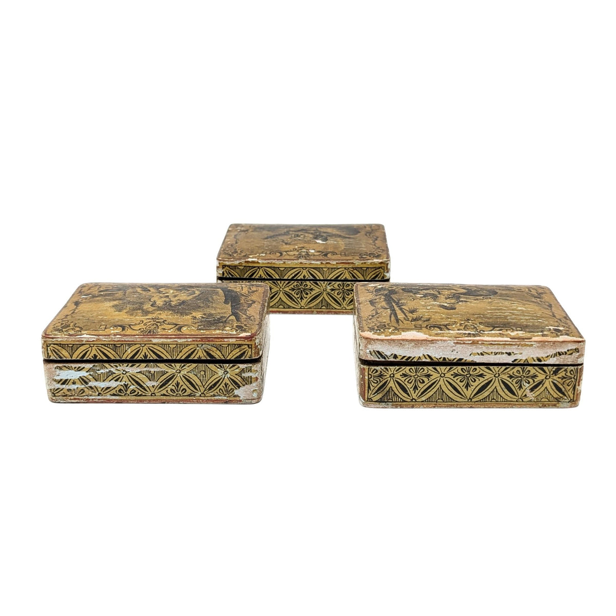 Antique Paper Mache Over Wood Boxes (Set of 3)