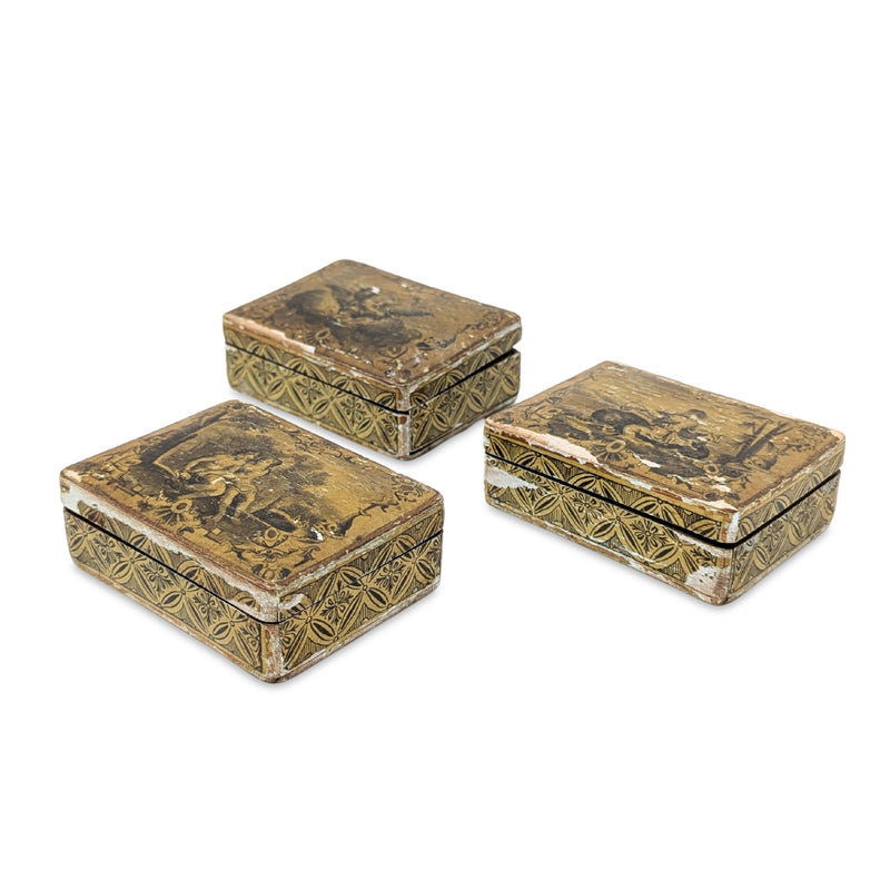 Antique Paper Mache Over Wood Boxes (Set of 3)