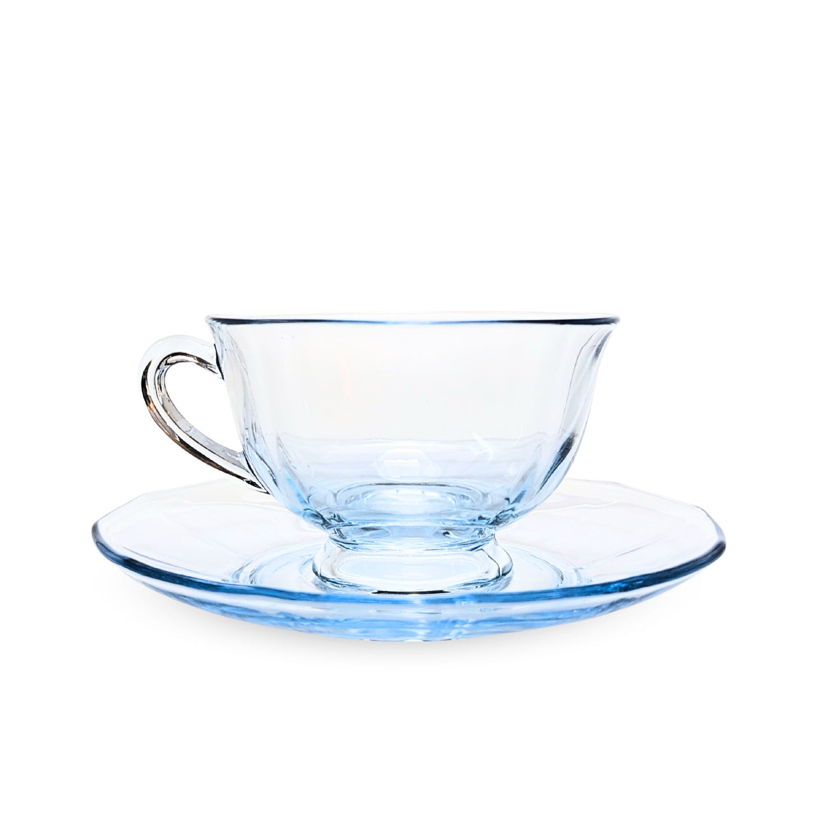 Fostoria "Fairfax" Azure Blue Set of 6 Footed Cups & Saucers