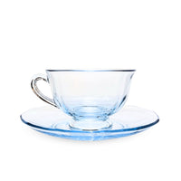 Fostoria "Fairfax" Azure Blue Set of 6 Footed Cups & Saucers