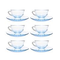 Fostoria "Fairfax" Azure Blue Set of 6 Footed Cups & Saucers