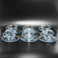 Fostoria "Fairfax" Azure Blue Set of 6 Footed Cups & Saucers