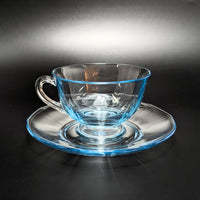 Fostoria "Fairfax" Azure Blue Set of 6 Footed Cups & Saucers