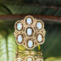 Vintage 14K Gold 7-Opal Cocktail Ring - Size 7 1/4