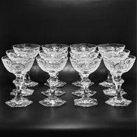 Set of 12 Vintage Fine Cut Crystal Champagne Glasses, "R" Monogram