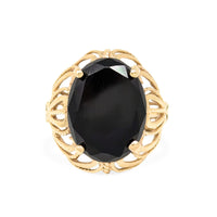 10K Gold Filigree Black Onyx Ring - Size 8