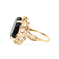 10K Gold Filigree Black Onyx Ring - Size 8