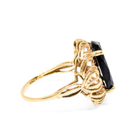 10K Gold Filigree Black Onyx Ring - Size 8