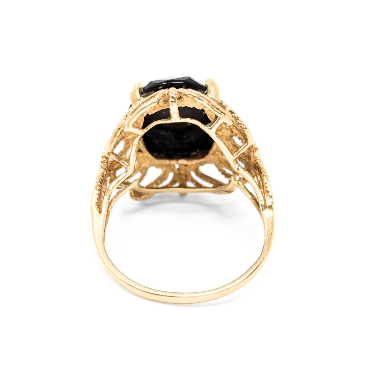 10K Gold Filigree Black Onyx Ring - Size 8