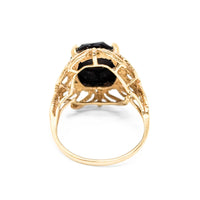 10K Gold Filigree Black Onyx Ring - Size 8