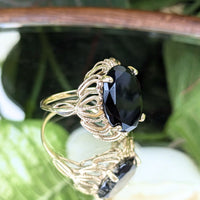10K Gold Filigree Black Onyx Ring - Size 8