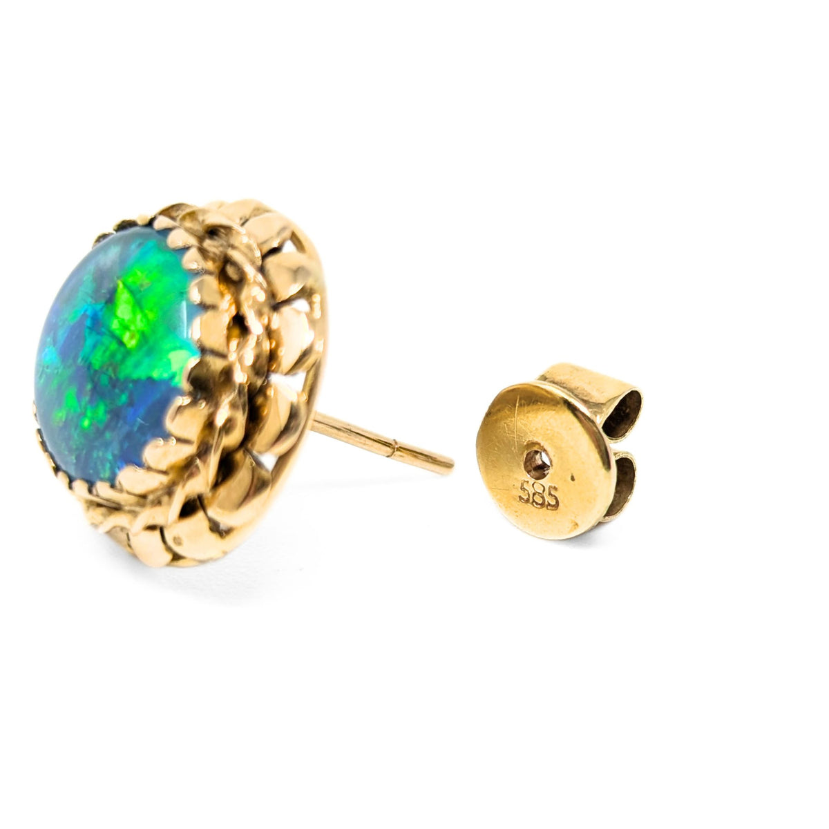 14K Gold Fire Opal 16mm Button Earrings